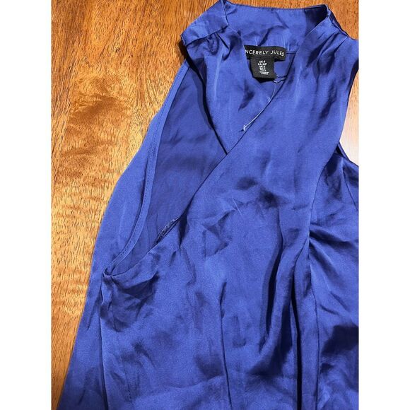 Sincerely Jules Royal‎ Blue Sleeveless Silk-Like Wrap Blouse Top Size Small F55 - Picture 3 of 4